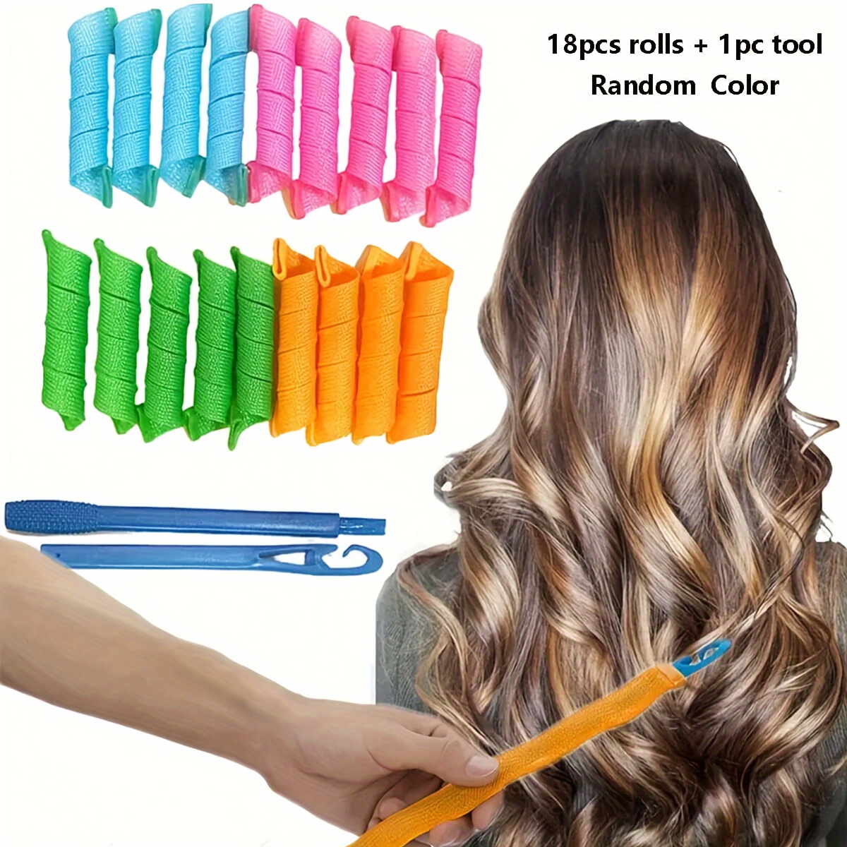 

Magic Hair Curlers Set, 18 Count Spiral Rollers With Styling Hook Tool, Easy To Use, No Heat Damage, Flexible Hair Curling Rods For Normal Hair Types - Diy Wavy Hairstyle Tools