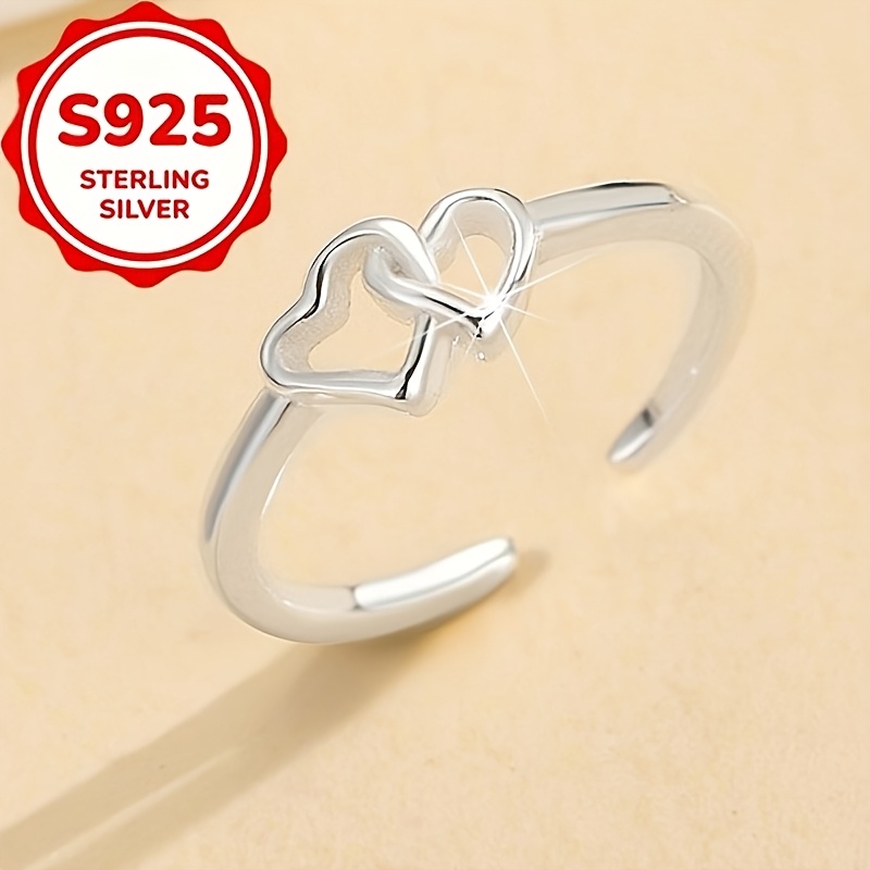 Women's S925 Silver Interlocking Heart Open Toe Ring