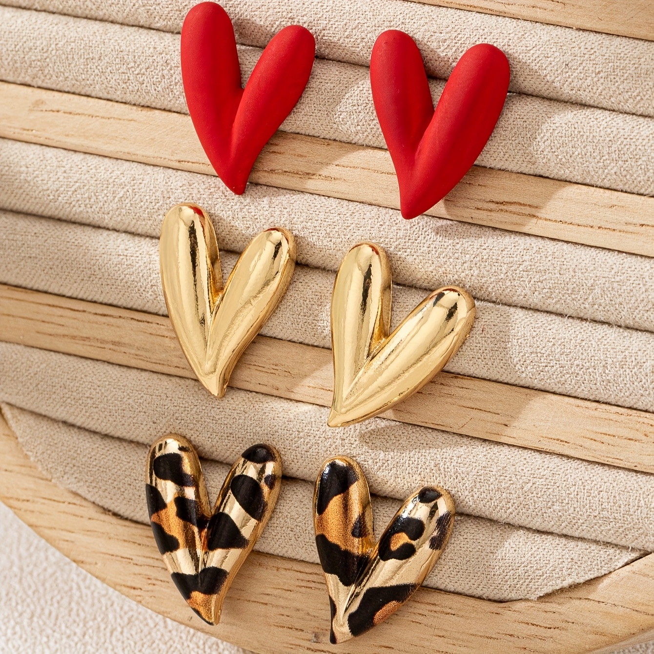 TEMU 1/3 Pairs Fashion Metallic Enamel Leopard & Heart Stud Earring Set, Suitable For Party And Multiple Occasions For Women