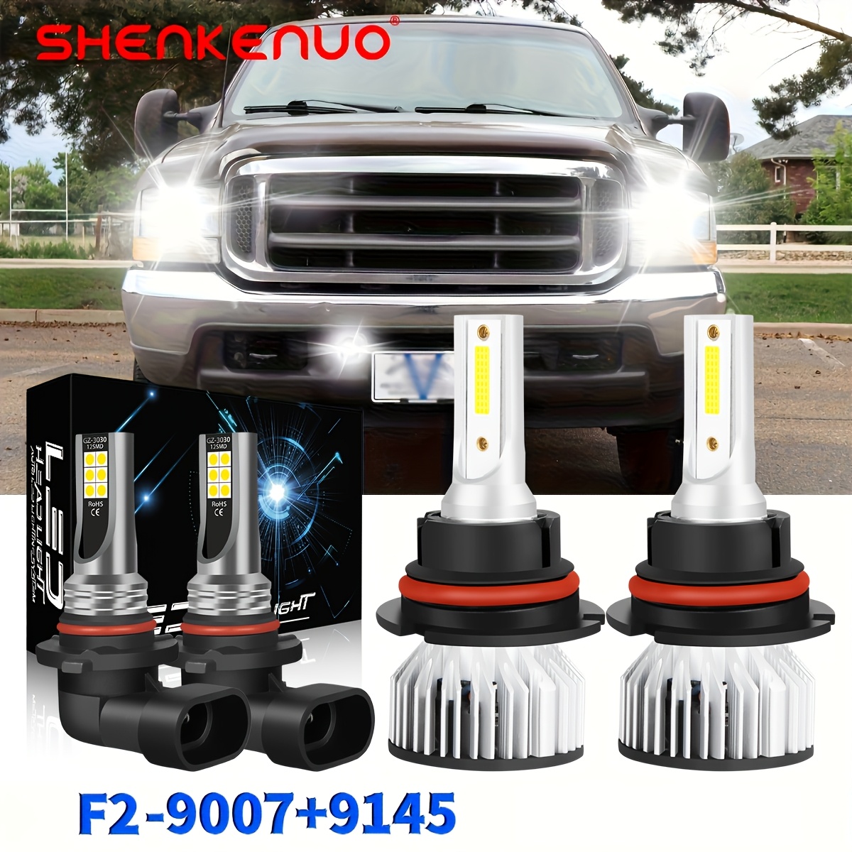 TEMU For Ford 1999-2004 Led Headlight Bulbs High Low Beam Fog Light, F15 Series Of 9007+9145/9005/9006, High Led Bulbs, Without Battery