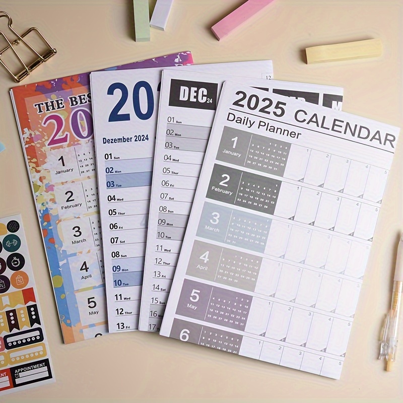 

2025 Full Year Planner Calendar, Schedule Memo Calendar, Simple Wall Planner, With 4 Decorative Stickers