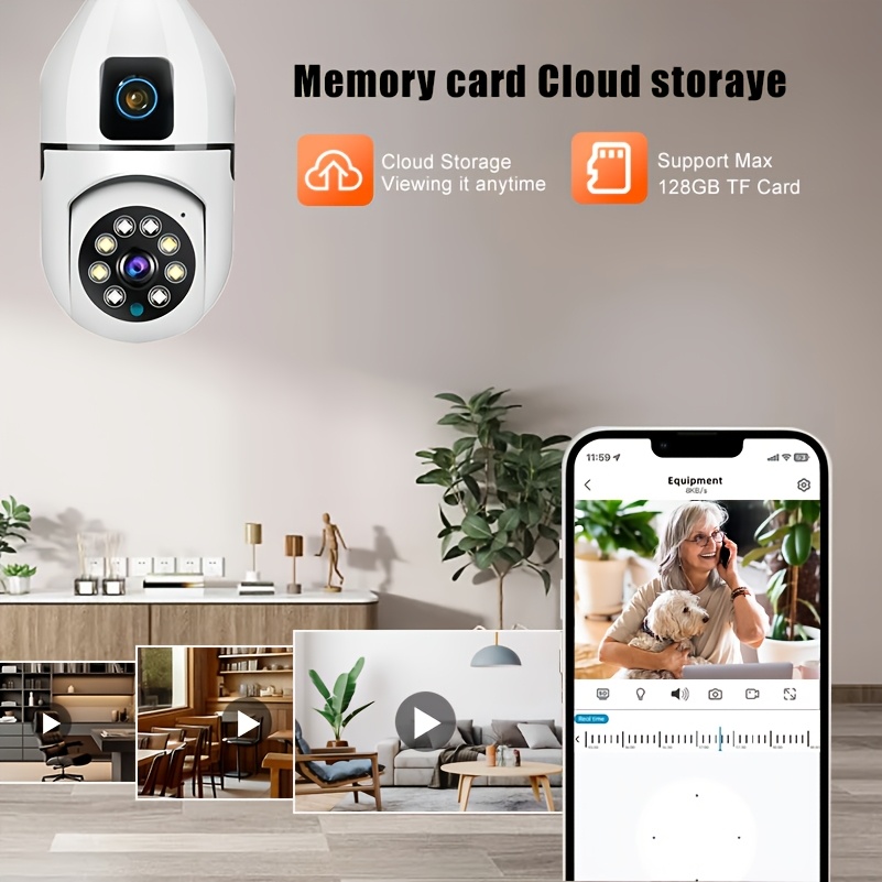 1pc YIIYRY 1080P Dual Lens Smart Security Camera with Night Vision, Two-Way Audio, Remote Viewing via Smartphone, Wi-Fi Enabled, USB Powered, Cloud/SD Card Storage, Pan 355° Tilt 90°, Application Control details 1