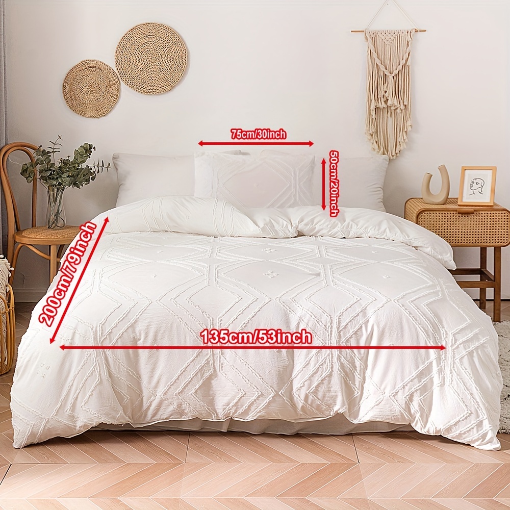 Image of 2/3pcs Boho Tufted Duvet Cover Set (1 Duvet Cover And 1/2 Pillowcases, Without Core), Geometric Textured Duvet Cover Tufted Bedding With Zipper Closure, Soft And Lightweight For