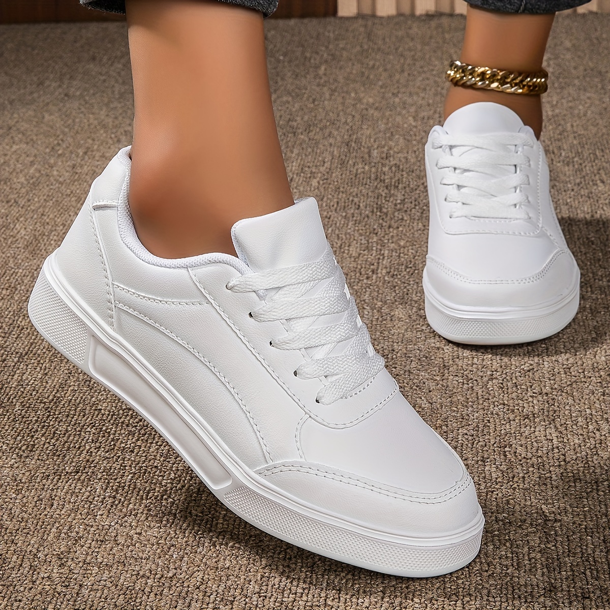 

Women's Solid Color Skate Shoes, Casual Lace Up Outdoor Shoes, Comfortable Low Top Sneakers