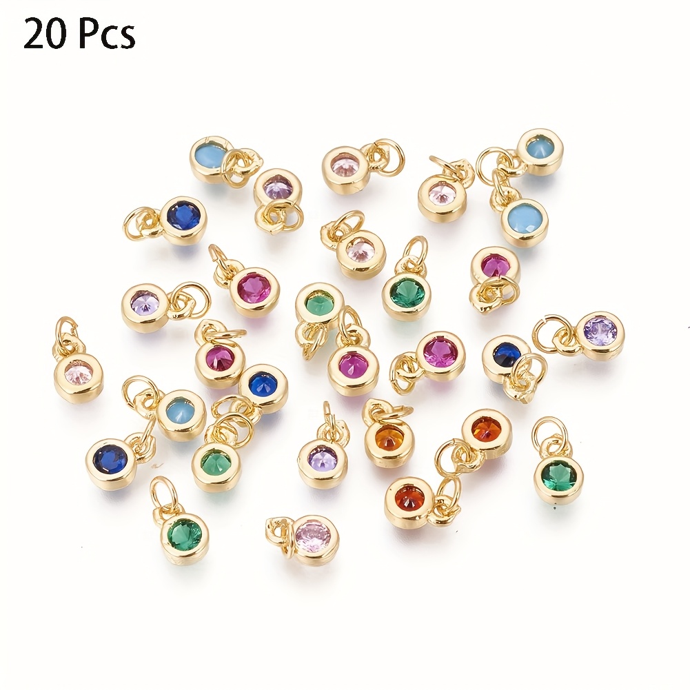 E-shop 20 Zufällige Gemischte Farbe Messing Eingelegte Cubic Zirconia Anhänger mit Biegering Flache Runde Anhänger für Ohrringe Armbänder Halsketten