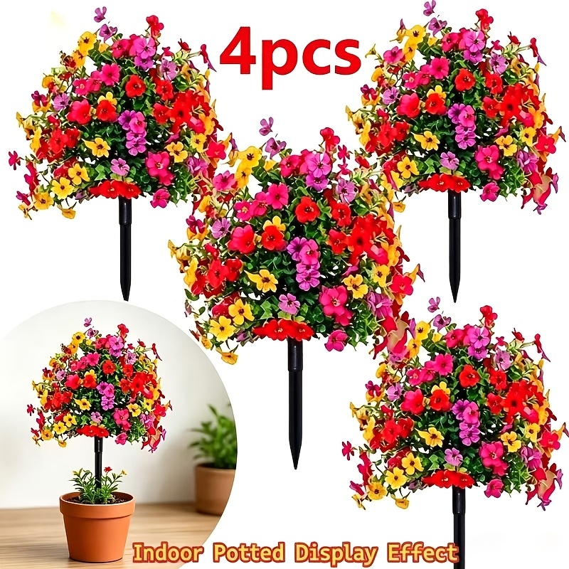 4pcs simulated outdoor flowers uv resistant artificial shrubs with ground inserts realistic artificial flowers suitable for garden porch courtyard decoration