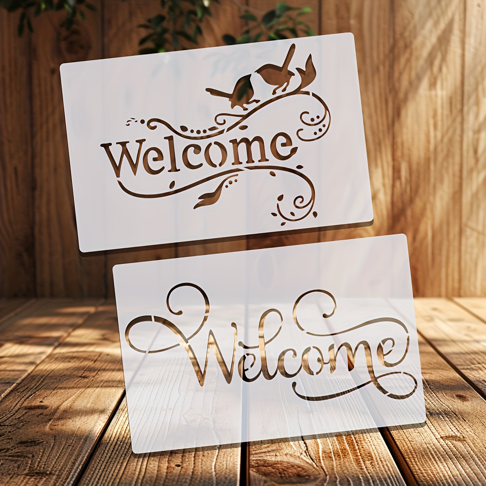 Image of 2 Welcome Templates, Reusable Painting Stencils Measuring 7.1 By 11 Inches, Suitable For Wall And Furniture Decoration