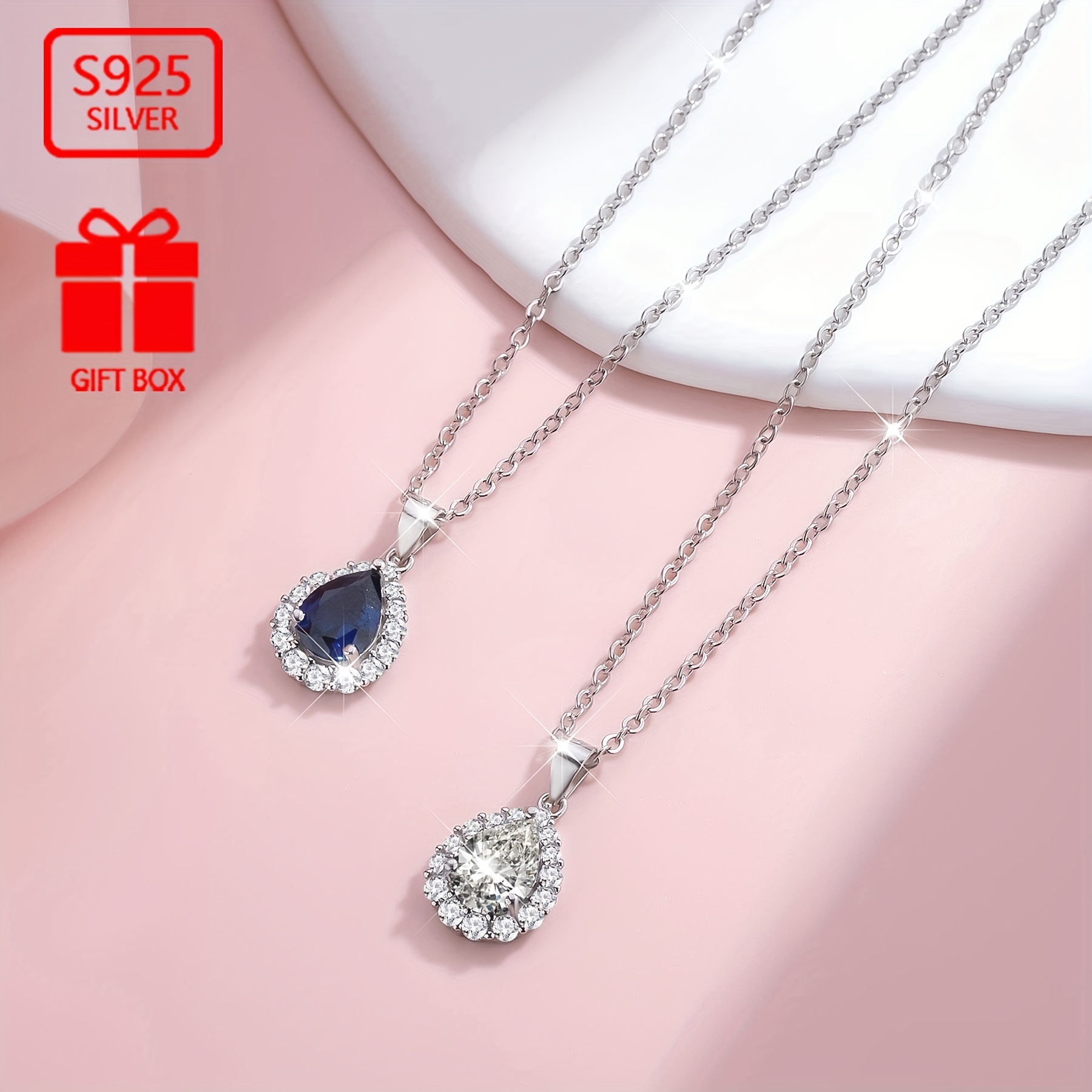 

Vana Elegant 925 Sterling Silver Teardrop Pendant Necklace For Women, Luxury Pear-shaped Synthetic Cubic Zirconia, No , For Daily & Banquet , 1pc (. Weight 2.3g)