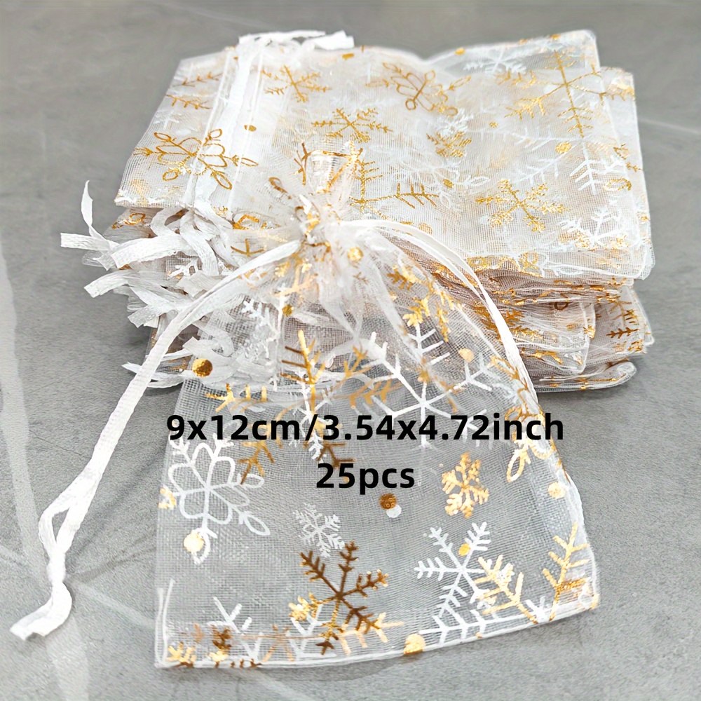 Gift For Her/him 25pcs/50pcs 3.54x4.72inch Snowflake Organza Gift Bags Christmas Party Wedding Jewelry Packaging Decoration Drawstring Bags
