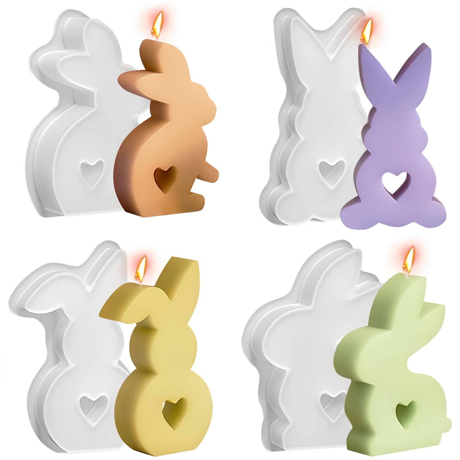 

4pcs Easter Rabbit Silicone Molds Set - 3d Candle And Casting Molds For Diy Crafts, Easter Decorations, Honey Rose