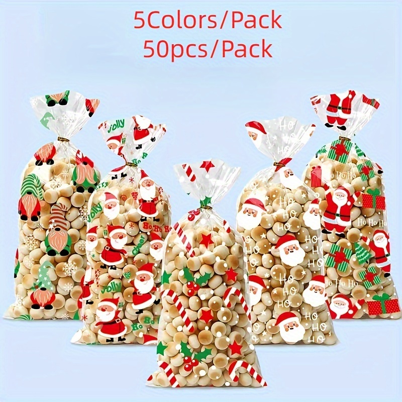 

50pcs Christmas Gift Bags , 5 , Plastic Treat Pouches For Favors And Presents