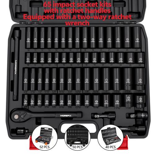 65pcs 1 2 drive impact socket set socket set sae 3 8 to 1 1 4 and metric 10 24mm 6 point cr v for auto repair rugged construction easy to read size storage case or 50pcs 3 8 52pcs 1 4 socket wrench tool set