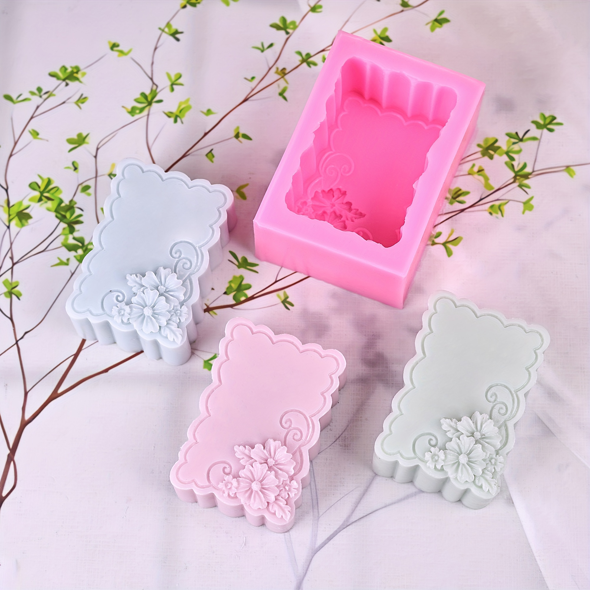 

1pc Dual-cavity Floral Silicone Mold For Diy Soap, Aromatherapy Candles & 3d Fondant Cake Decorating - Kitchen Baking Tool