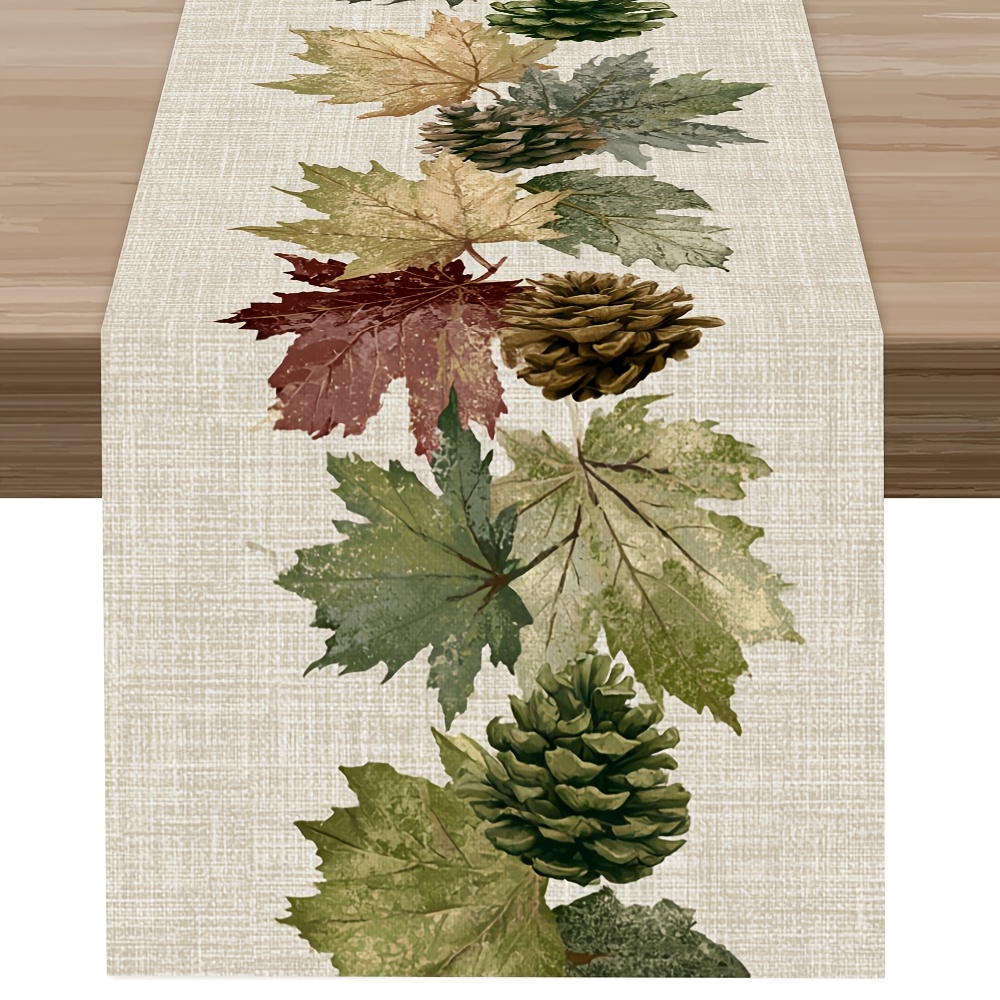 TEMU 1pc Maple Leaf And String Print Table Runner, Fresh And , Latest Autumn Table Runner, Printed Polyester Tablecloth Runner, Home Goods, Kitchen &