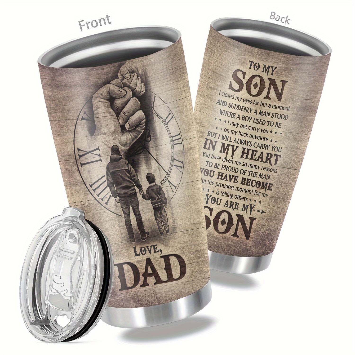 

Dad To Son - 20oz Stainless Steel | Vacuum Insulated Travel Mug | Perfect Gift , Relatives & Friends | Hand Wash Only