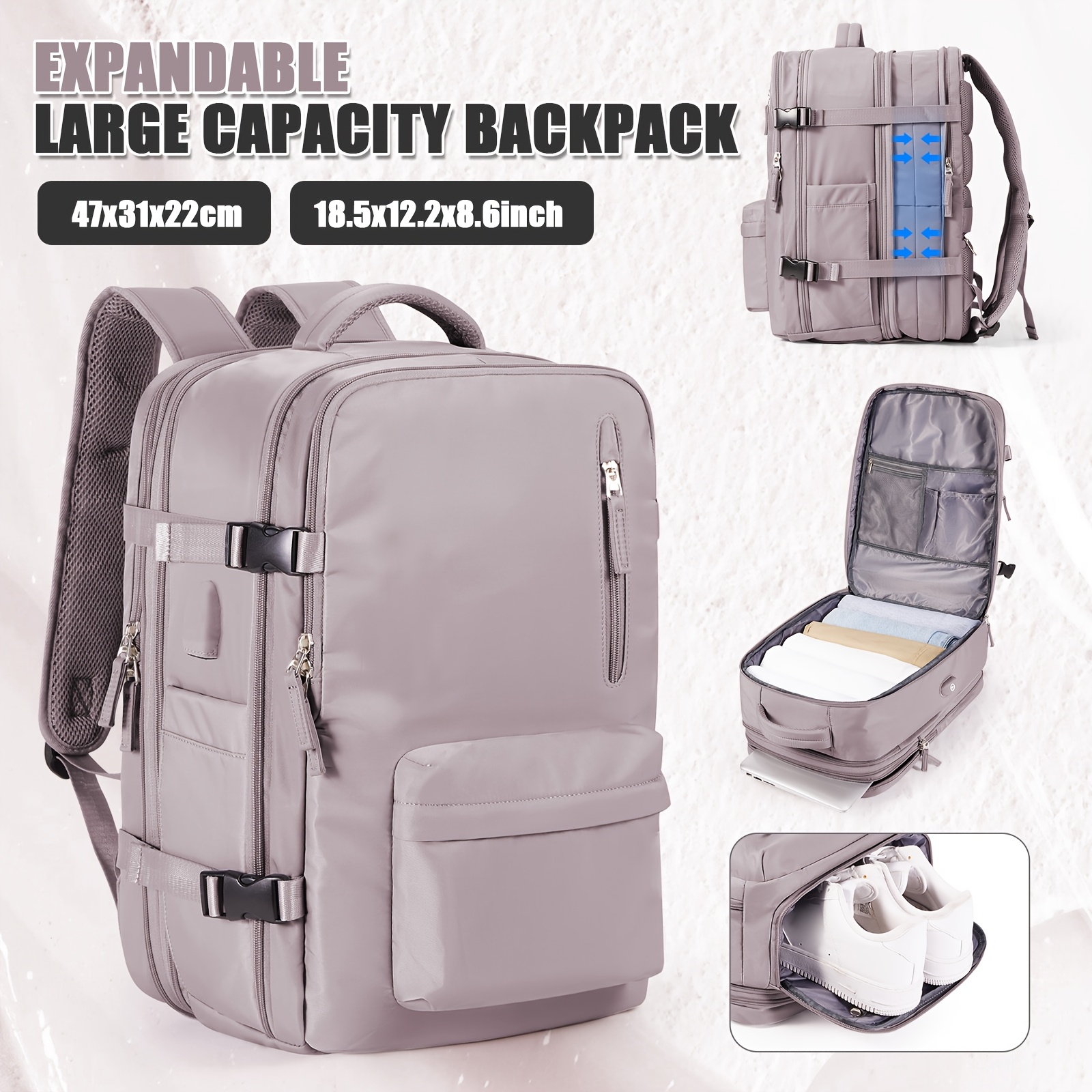 TEMU Expandable Cabin Bag, Travel Backpack, Airplane Backpack Under Seat, Ryanair/easyjet Approved, Budget Airline-friendly, , Suitable For Boarding,