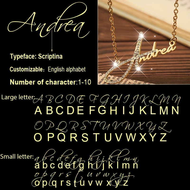 TEMU Custom Shining Name Necklace, Fashion Personalized Synthetic Zirconia Necklace, Handwritten Signature Font Name Pendant, Classic Stainless Steel