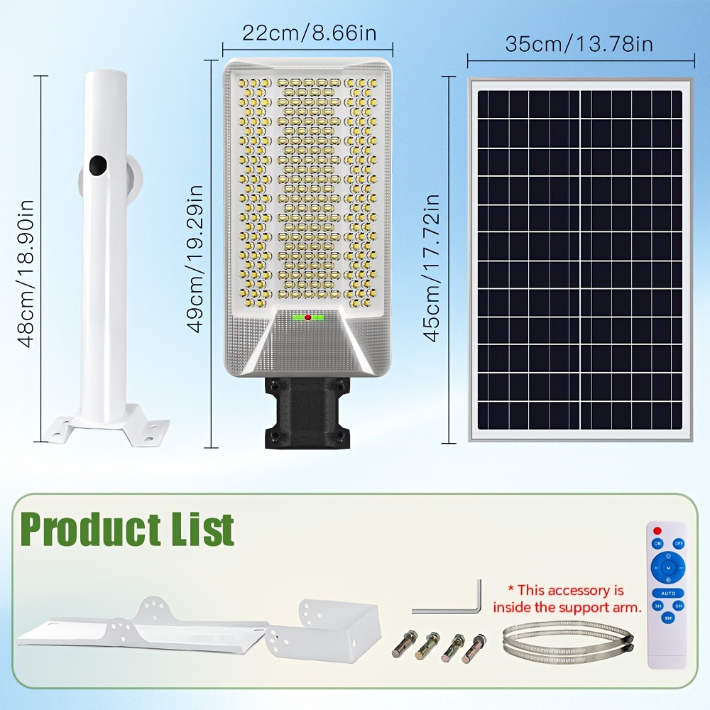TEMU 1pc 232-led Solar Light, Ip65 Outdoor Yard Light, Dusk To Dawn, With 18000mah Lithium Battery, Semi-recessed Wall Light, Solar Street Light,