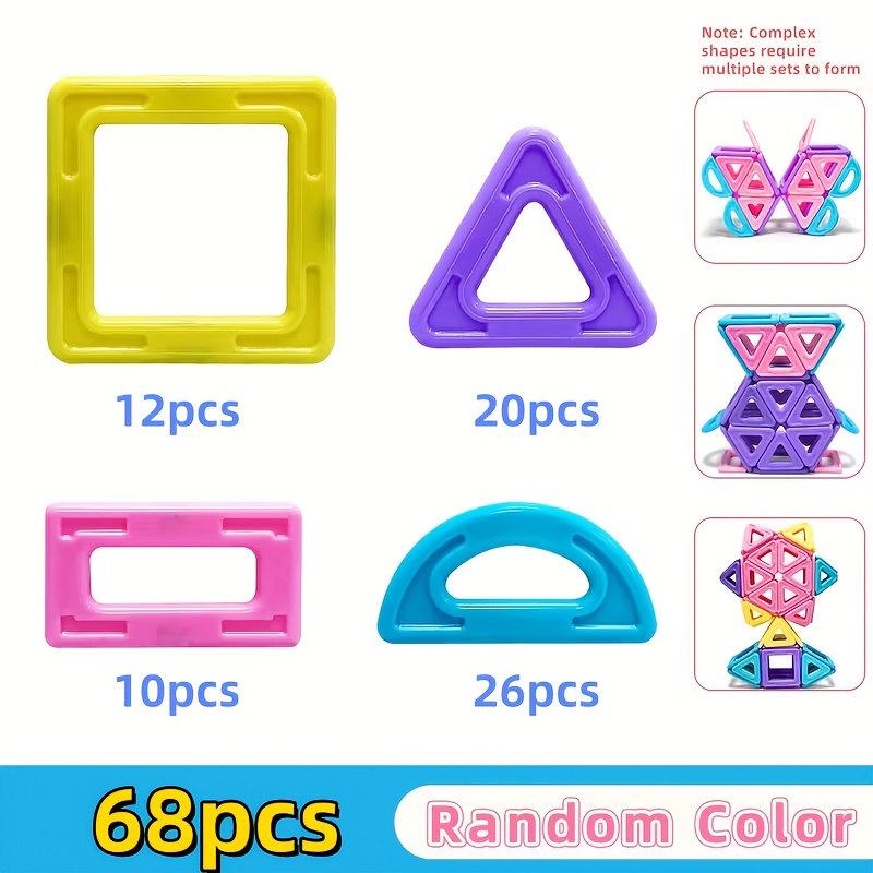 Image of 1 Set Large Macaron Magnetic Designer Building Blocks | Educational Magnet Blocks For Kids, Random Colors, Ideal For Christmas Stocking Fillers