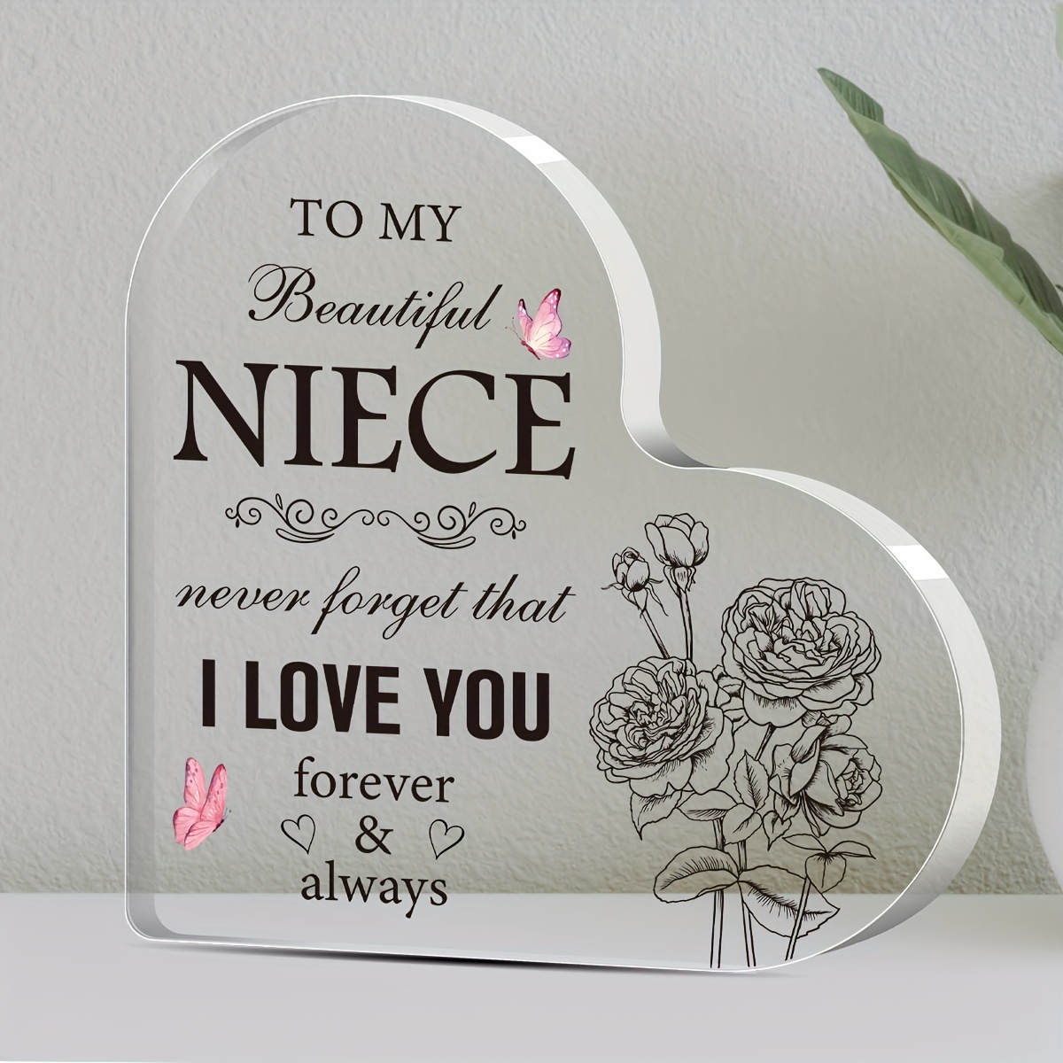 

Acrylic Heart-shaped Keepsake For Niece - "i Love You" Engraved Decorative Plaque, Universal Gifting Occasion, Non-electric, Feather-free, Suitable For Ages 14+ - 1pc Transparent Acrylic Ornament Gift