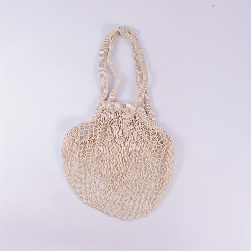 Five Light-Colored Mesh Shopping Bags with Pockets, Suitable for Fruits and Reusable