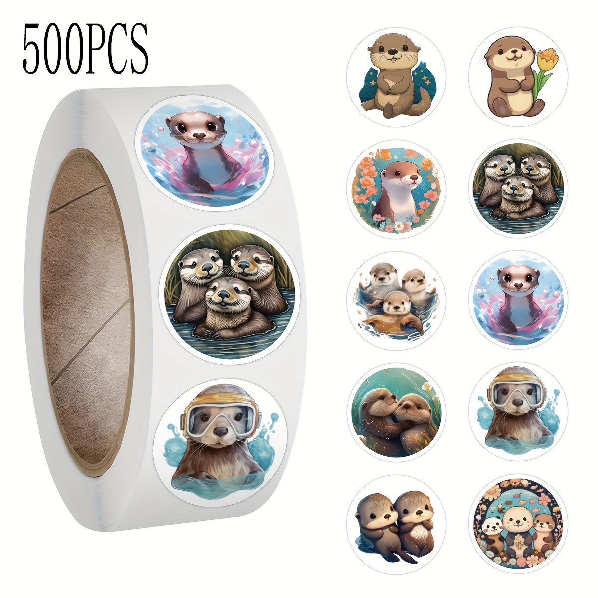 Image of 500pcs Otter Stickers Roll Vinyl Stickers For Journaling Laptop Bumper Skateboard Water Bottles Computer Phone Cartoon Anime