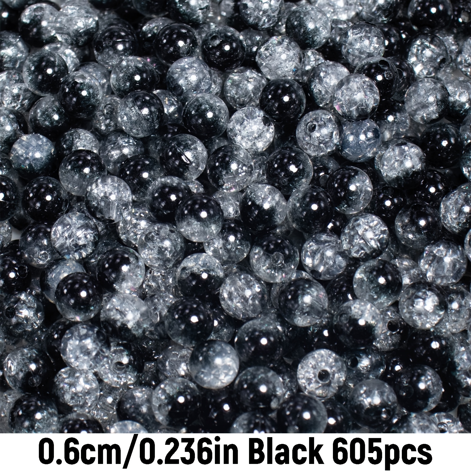 E-shop 605 Stk./305 Stk. 6 mm/8 mm Acryl-Perlen in schwarz mit Craquelé-Effekt für DIY-Schmuckherstellung, Armband- Halskettenmaterialien