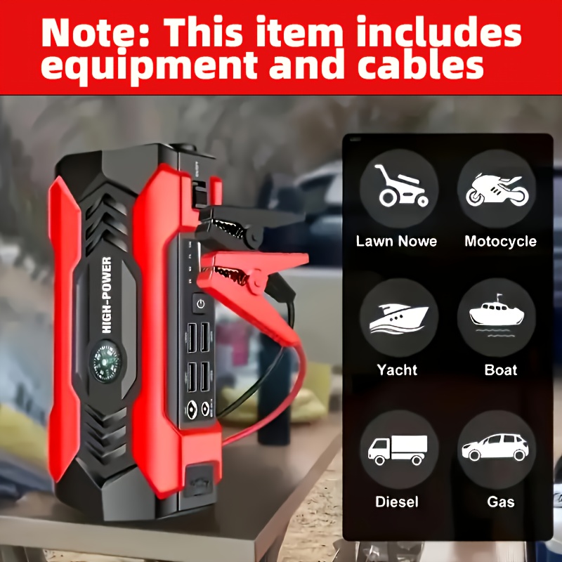 TEMU 29800a Portable Car Starter, Car Emergency Power Supply, Emergency Battery Charger For Cars, Motorcycles, Bicycles And Outdoor Activities, With Led Flashlight