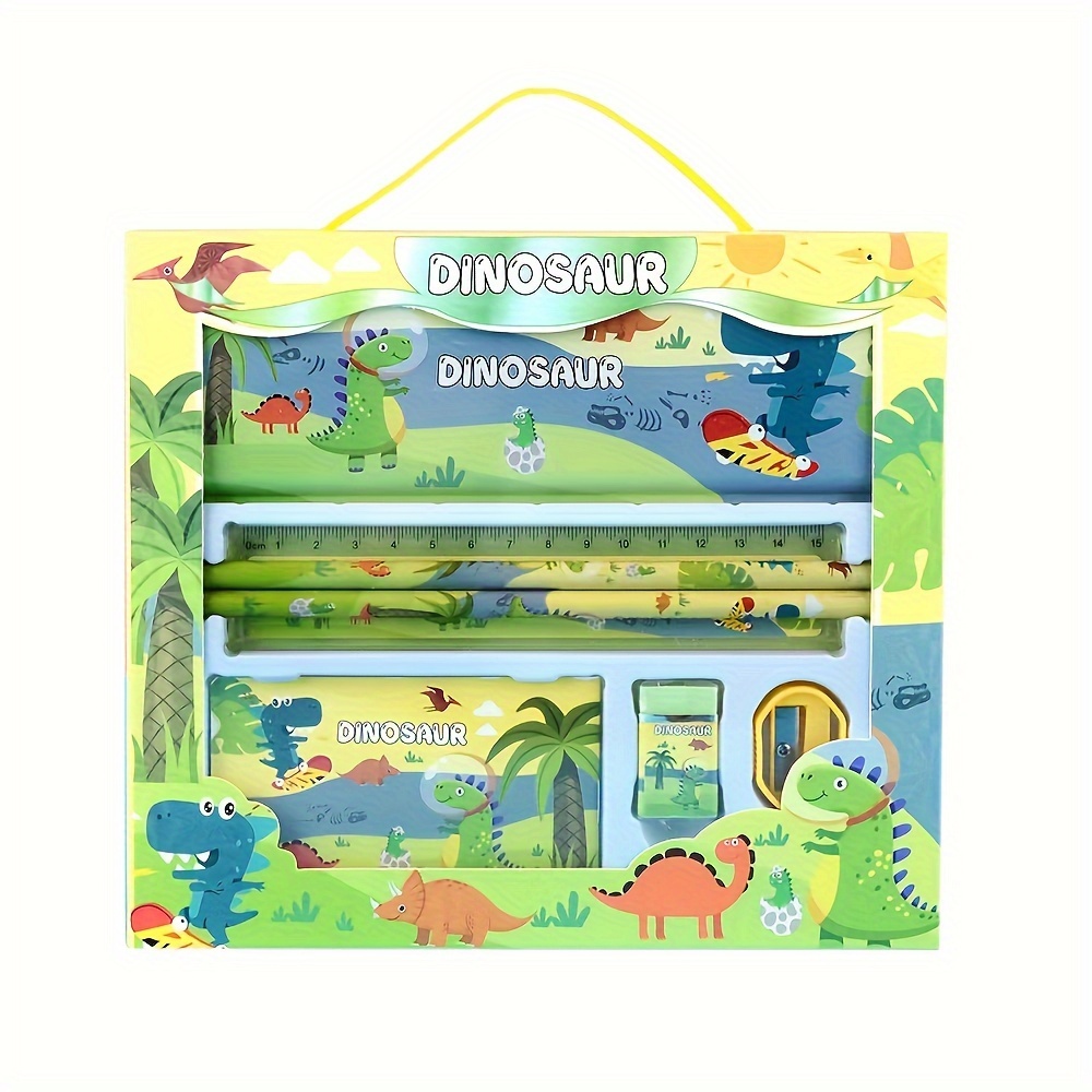 

Dinosaur-themed 7pcs Stationery Set For - Includes Pencils, Eraser, Ruler, Sharpener & More - Favor Kit For