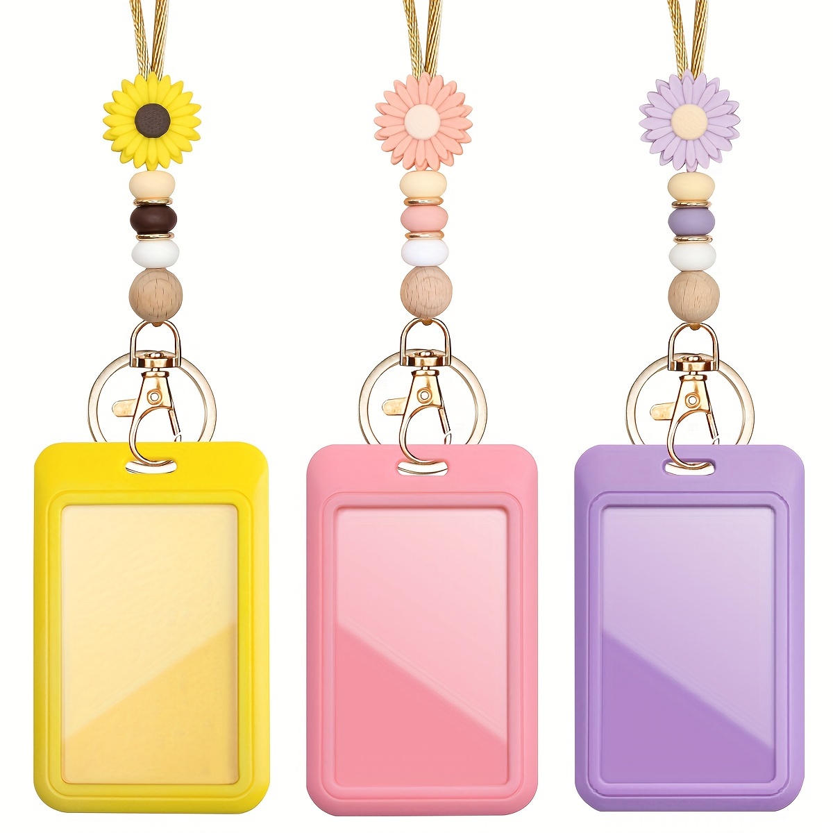 

Yiflin 2pcs Detachable Teacher Lanyards With Id Badge Holder, Keychain & Card Sleeve - Cute Daisy Silicone Beads - Perfect Gift For Women, Teachers, Students, Staff & Friends