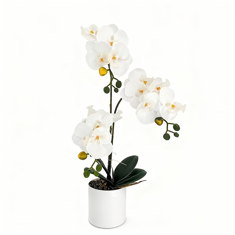 Suitable For Spring Summer Festival Stone Round Pot Artificial Flower Phalaenopsis Potted Creative All-match Home Decoration Artificial Fake Flower