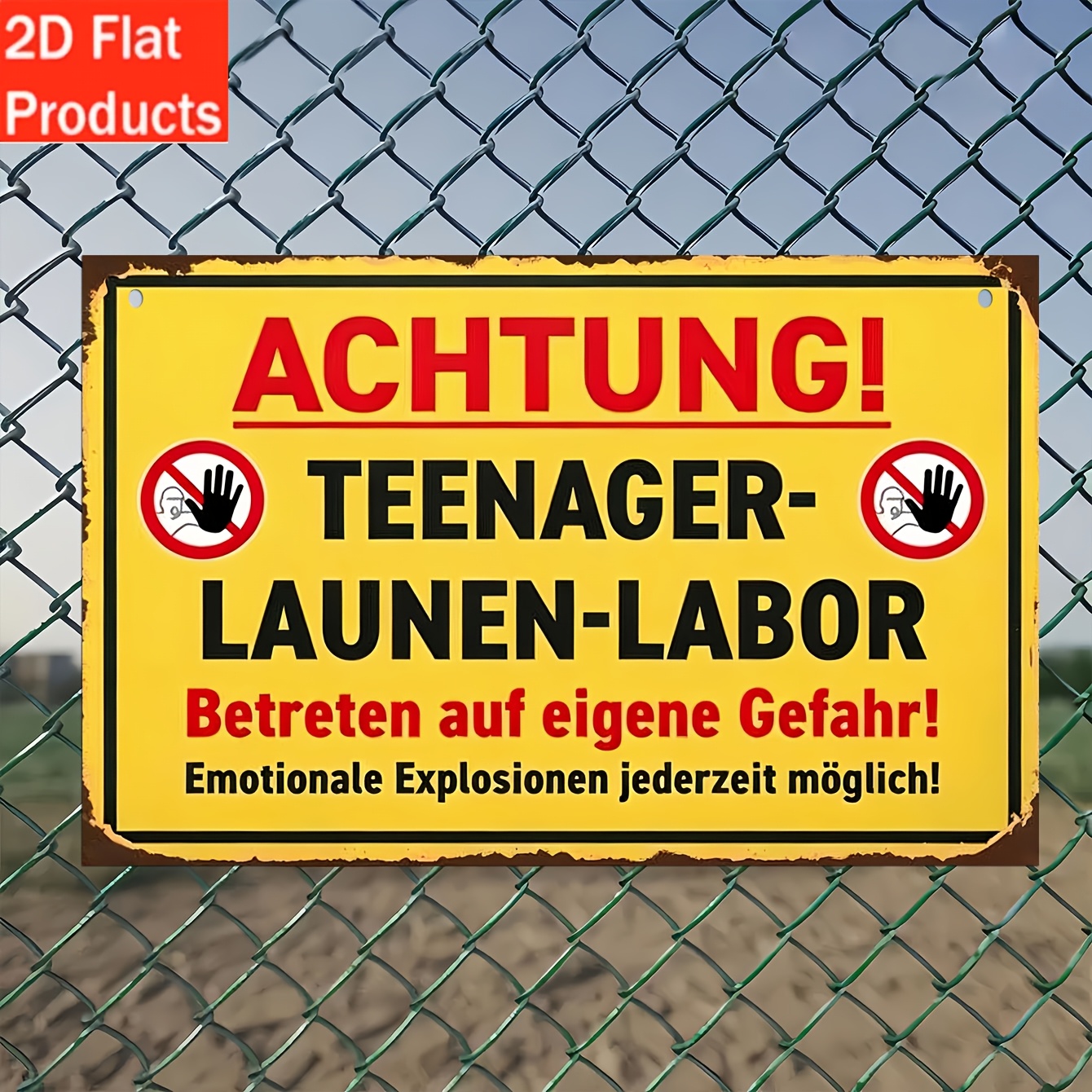 TEMU 2D Flat - Dekoschild und Plakette - . Holz Retro-Stil, Aufmerksamkeit! Teenager's Emotional Laboratory - Eingang auf eigene Gefahr! Emotionale