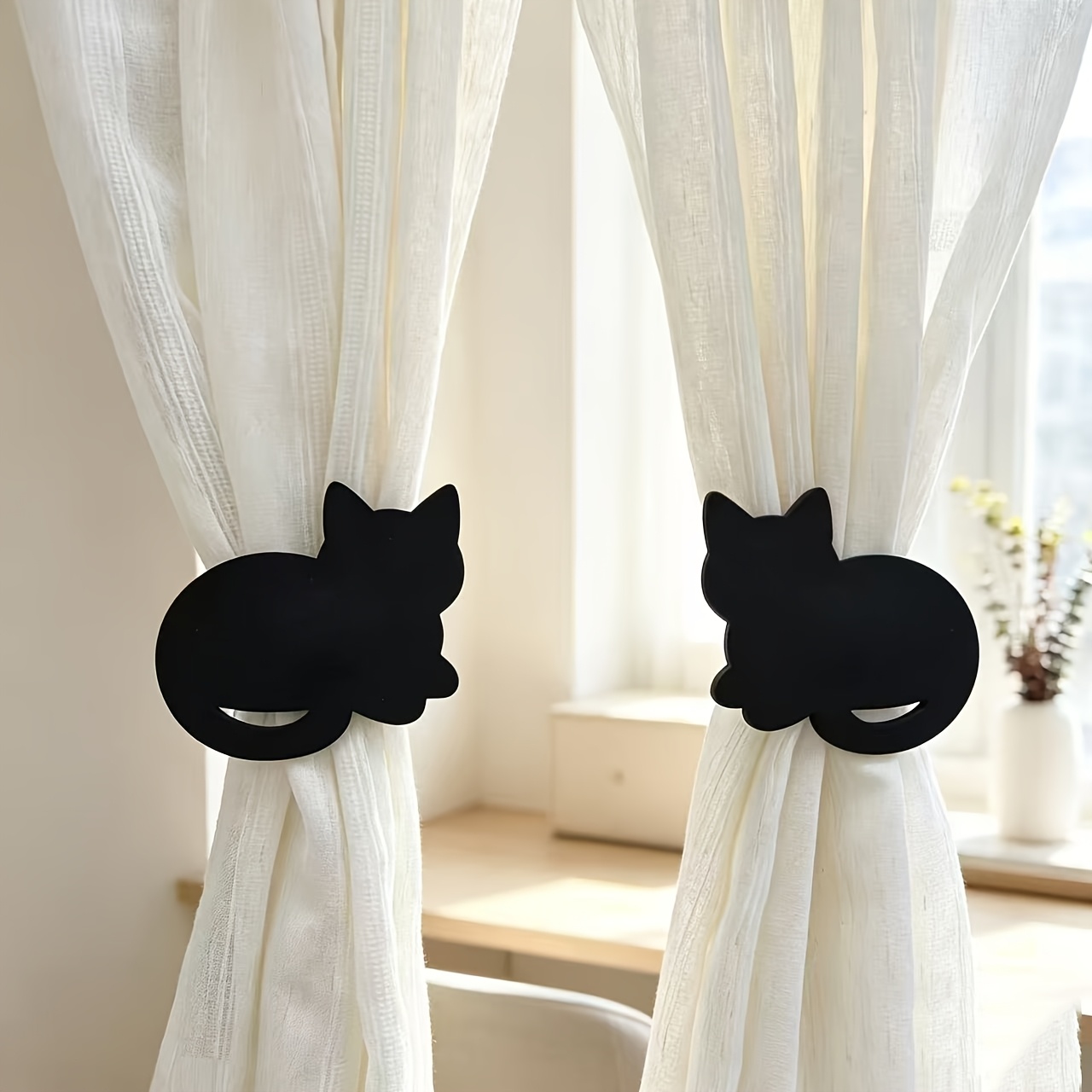 TEMU 1 Pair Of Cute Cat And Pattern Curtain Tiebacks, Curtain Holdbacks, Curtain Fasteners, Suitable For Home And Office Decoration