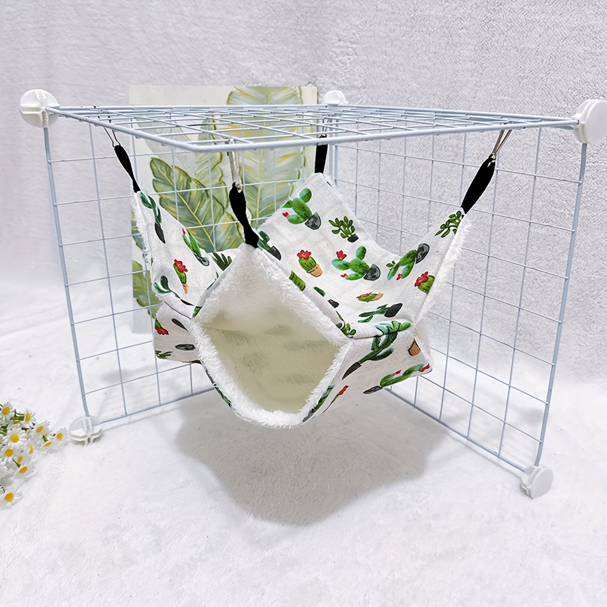 TEMU Hamster Double-layer Hammock Use Sleeping Bag Nest Guinea Pig Flower Branch Rat Double-sided Use Hideout Honey Bag Sugar Glider Hammock Ferret