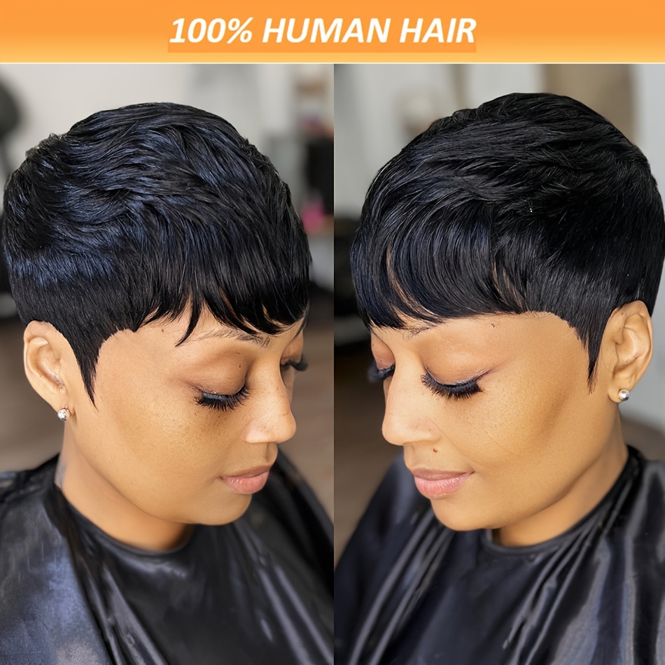 

1pc Women's Short Cut Wig, Hair, Straight Style, Full Machine Made, Cap, 150% Density, Glueless Hair Wig With Bangs