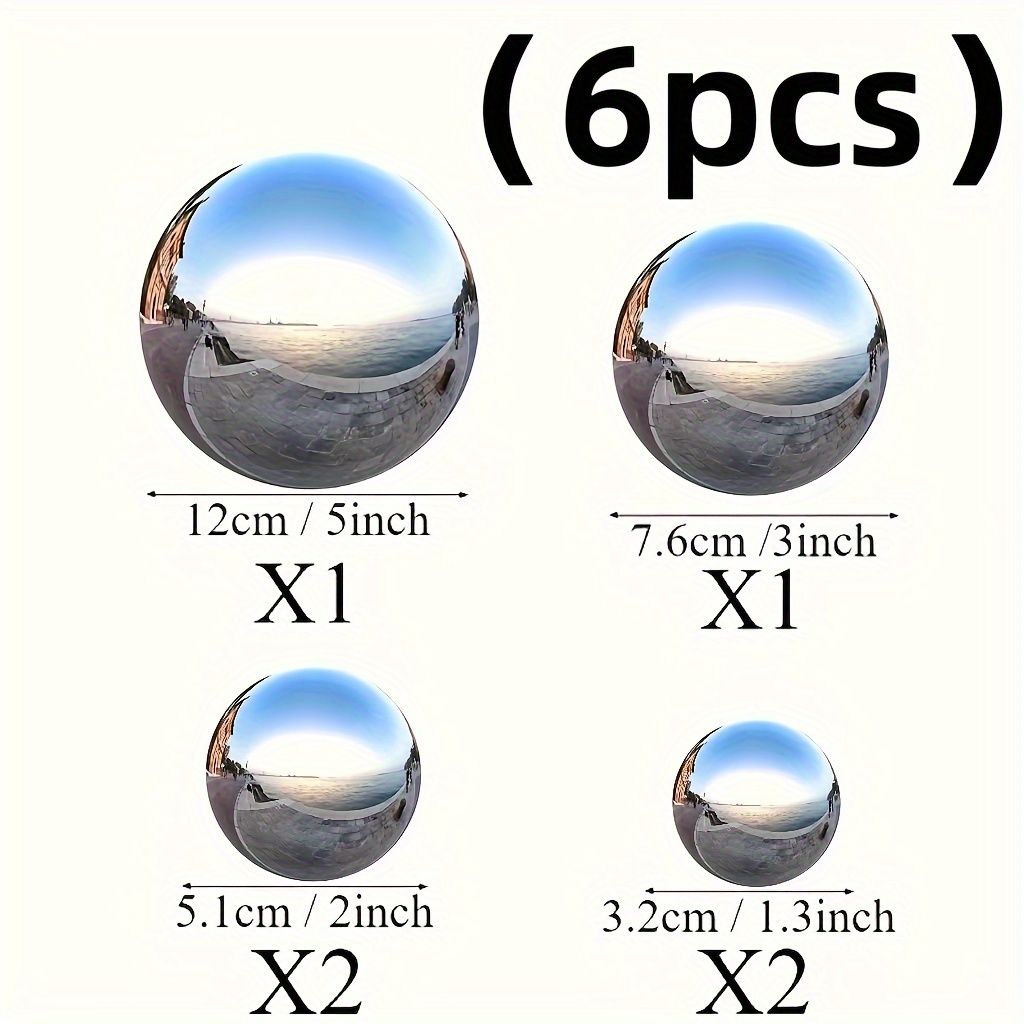 Image of 6pcs, Garden Gazing , Stainless Steel Mirror Polished Reflective Hollow Decorative For Vegetable Garden Home Outdoor Holiday Decorations, Floating Pond Seamless Gazing , ( Blue Green Golden Colours)