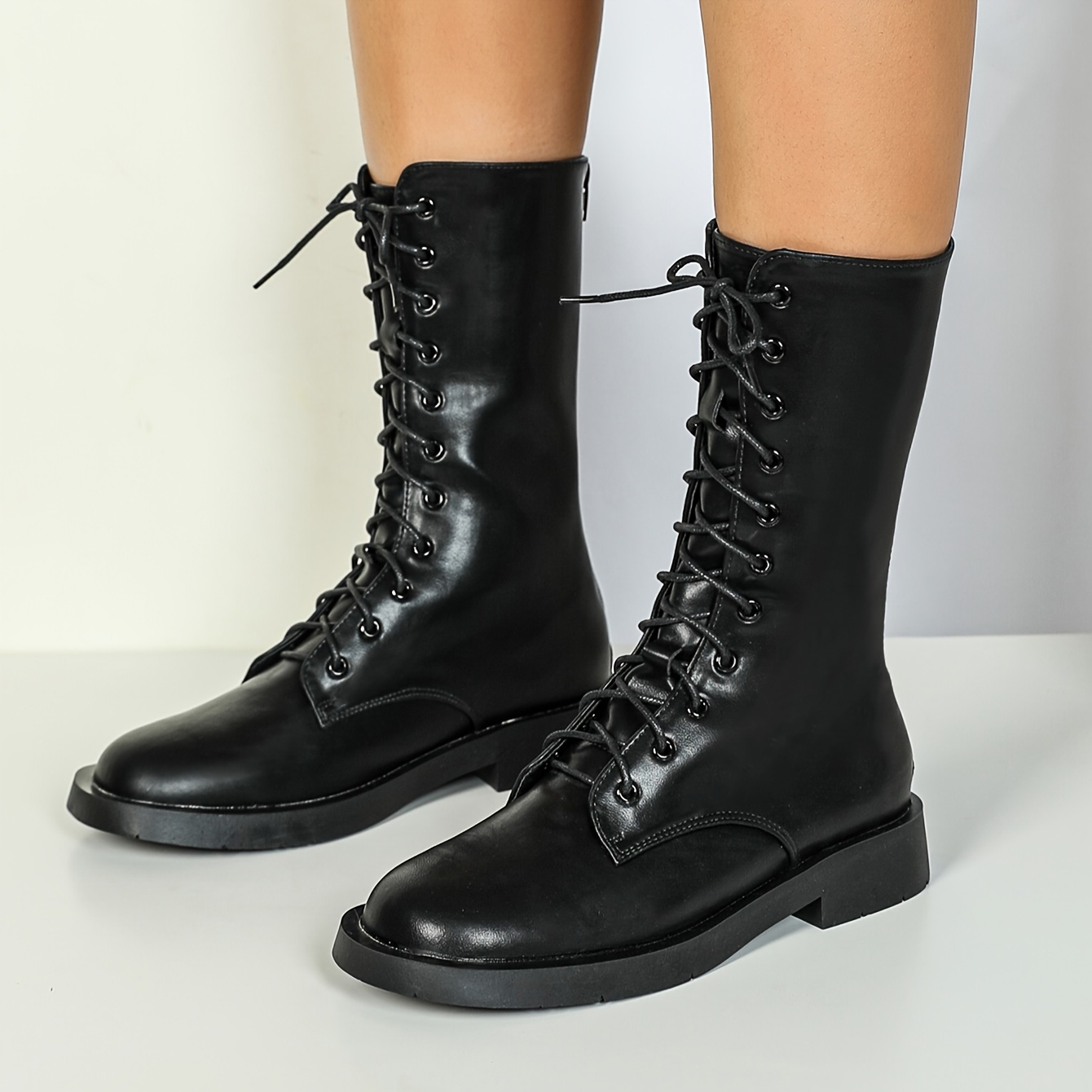 botas tobillo tacón cordones mujer botas calf Temu Colombia