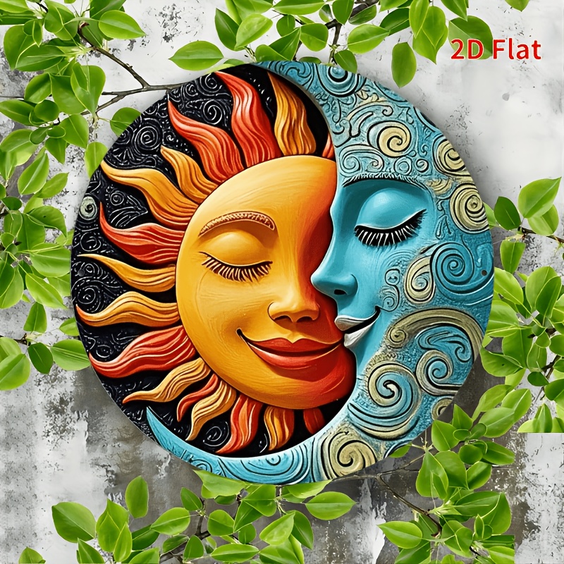TEMU 2d Flat Printing, Sun Moon Round Wooden Sign, Vibrant And Decor For Living Room, Bedroom, Porch, And Front Door, Artistic Nature-, Front Door