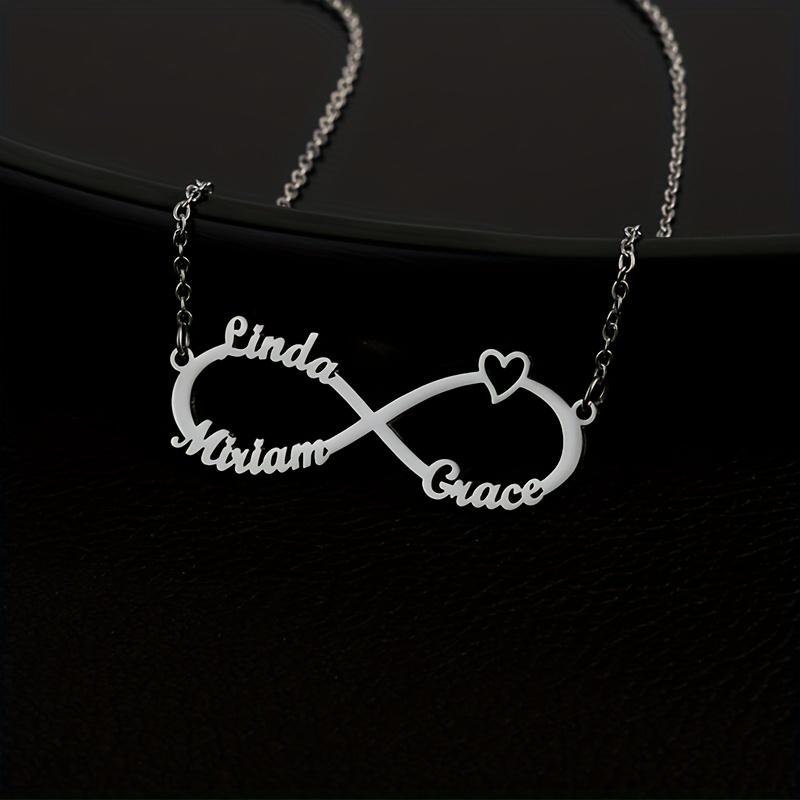 E-shop Individuelle Mode Edelstahl Infinity Schleife Symbol Buchstaben Halskette Personalisiertes Liebes Englischer Name Anhänger, Leichtes Luxus 18K