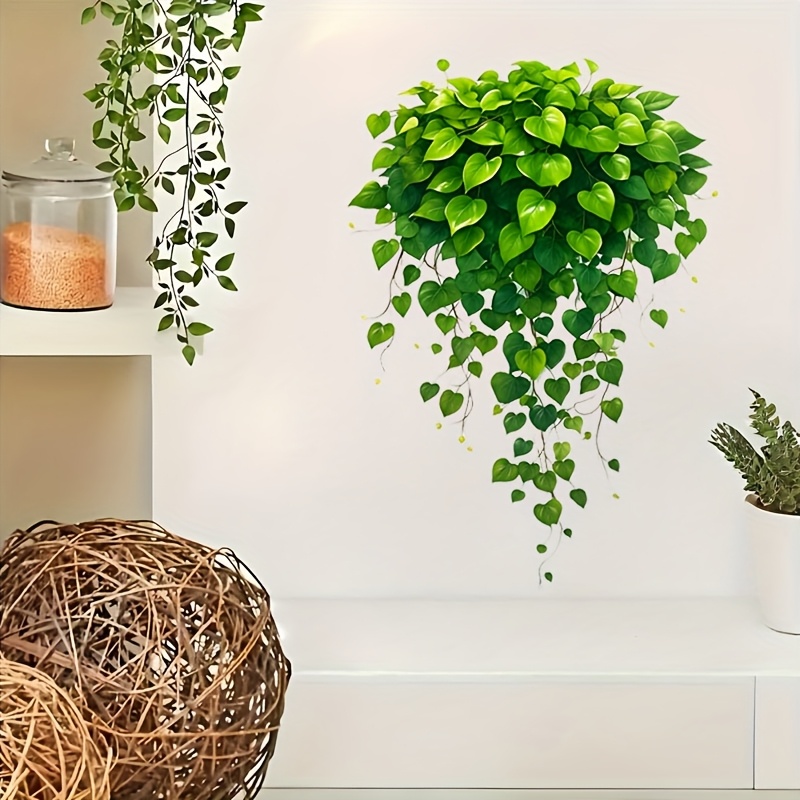 1pc Fun Green Plant Heart Pattern Decorative Vinyl Wall Sticker - Self-adhesive Irregular Shape Kitchen Decoration, Suitable For Living Room, Bedroom, Dining Area, Porch And Cabinets