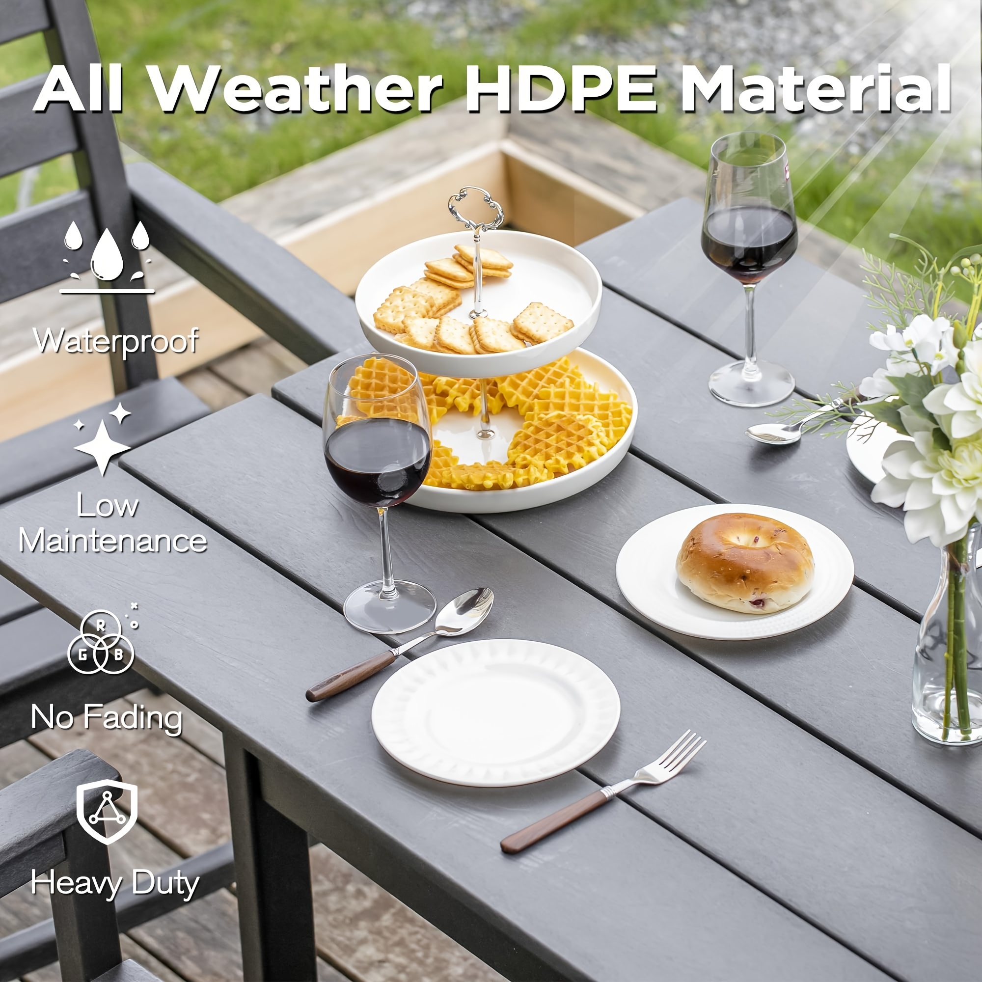 Nalone Patio Dining Table Set, HDPE Outdoor Dining Sets with Table, Dining Furniture Set with Umbrella Hole