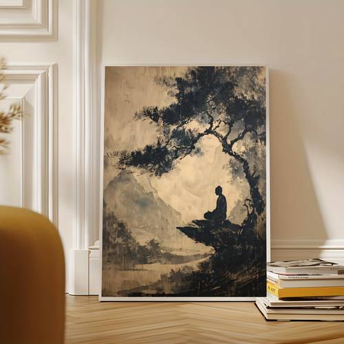 2d flat 1pc frameless posters tree meditation canvas painting art birthday present living room bedroom kitchen bathroom decoration and reusable