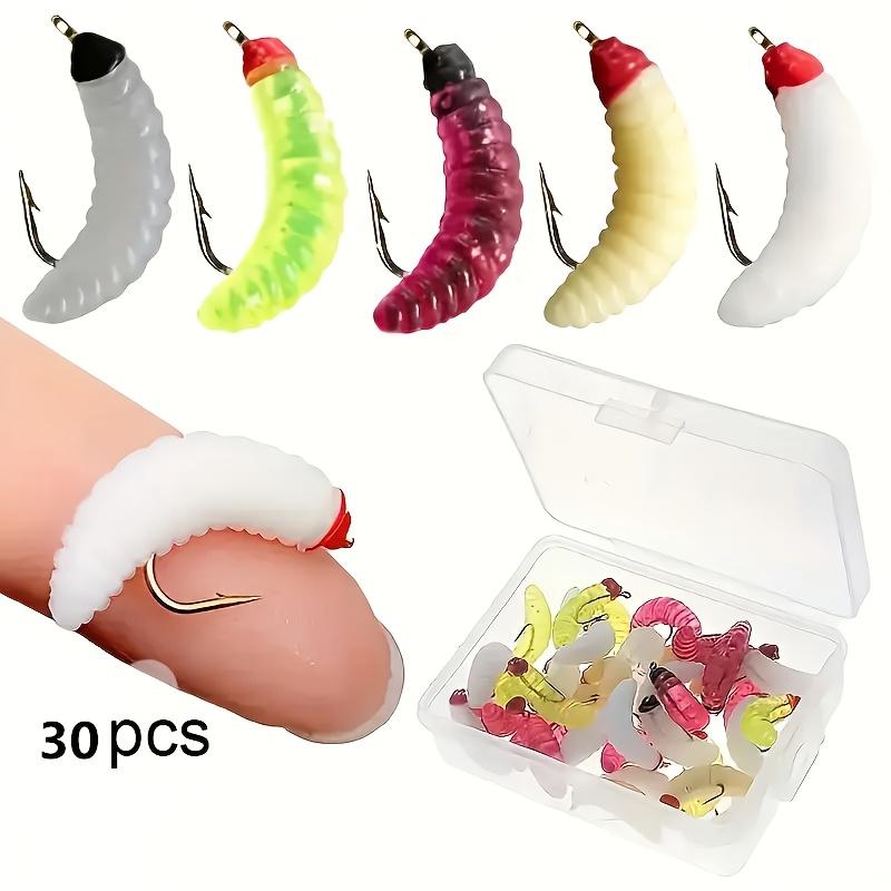 

30pcs Soft Fishing Set, Artificial Worm Hook, Tpe Material, Lifelike Wet Fly Fishing Tools,, With Plain For Sea Bass, Catfish, Trout, Mackerel, Cod, Tuna,