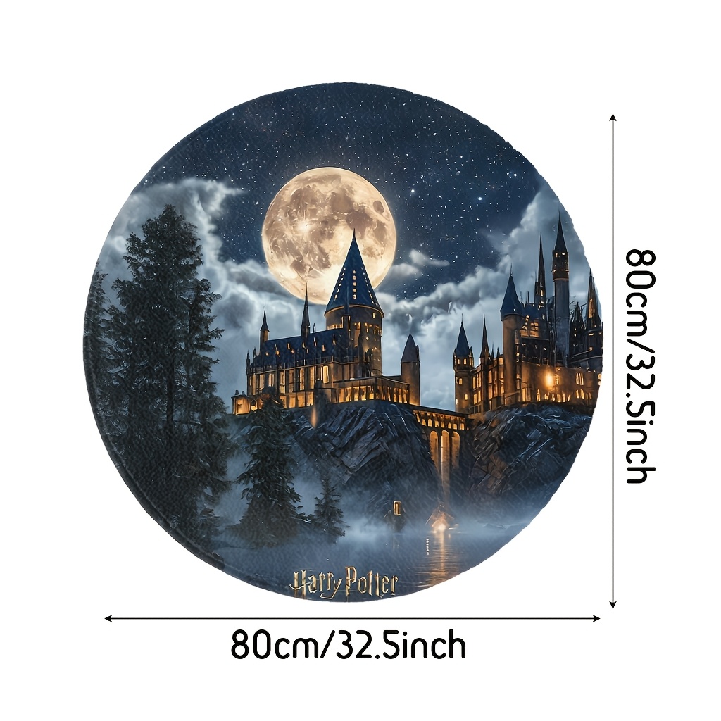 TEMU 1pc Wb Harry Potter Themed Floor Mat Suitable For Use In Living Rooms, Bedrooms, - Non-slip Machine-washable Round With Iconic Wb & Magical,