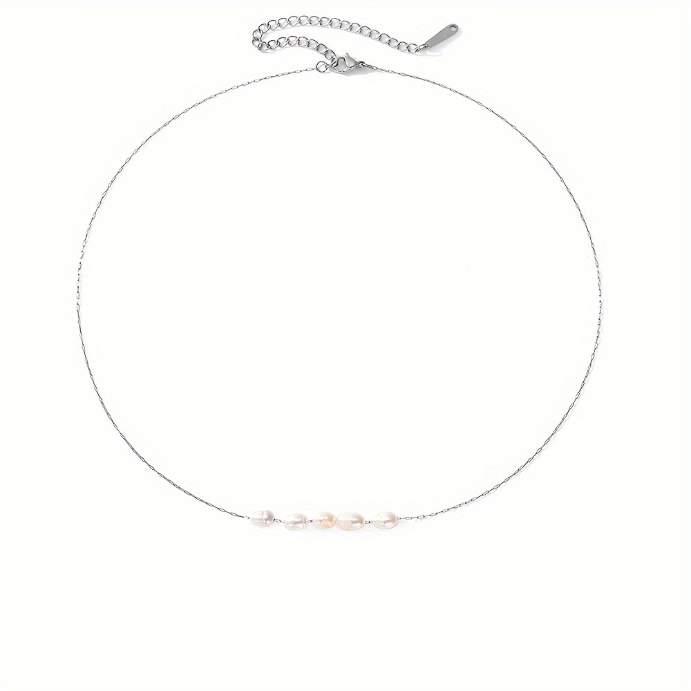Image of 1pc Freshwater Pearls Pendant Stainless Steel Necklace, Elegant And Luxurious Women's Collarbone Chain, Suitable For Daily Wear And