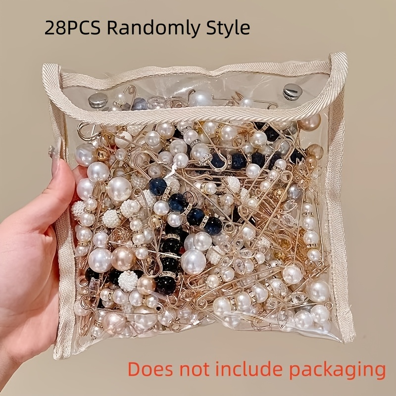 TEMU Juego de 28 Piezas de Perlas Elegantes Falsas y Broche para Cintura - Tamaños Versátiles, Ideal para Sujetar Ropa & Faldas, Accesorio para Uso