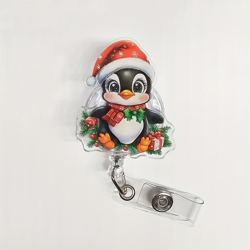 

1pc Christmas Penguin Acrylic Reel Holder With Id Clip - Retractable Badge Reel For Nurses, Nursing Students, Doctors, Rn, Lpn - Badge Card Holder With Clip For Work Identification