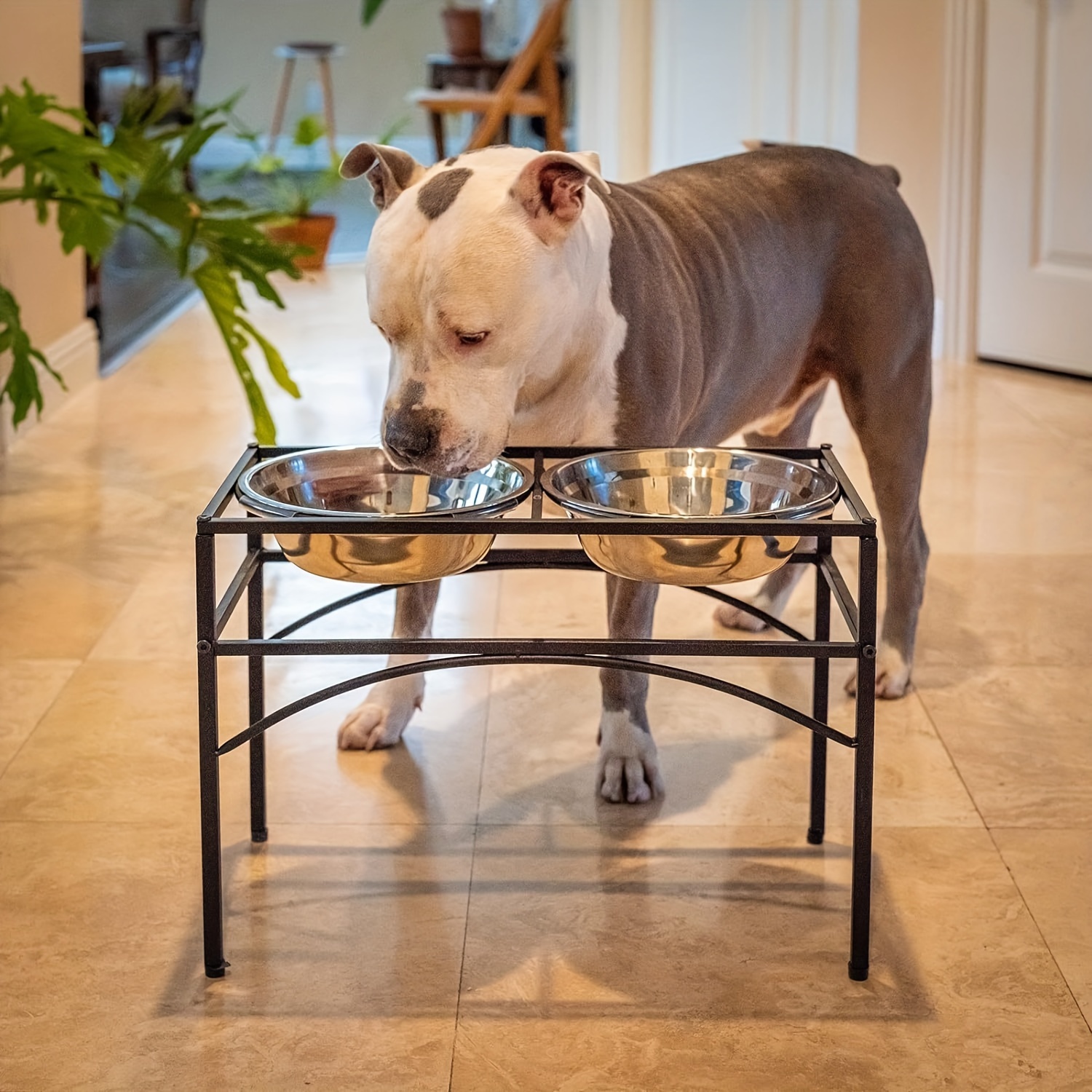 

Large Elevated Dog Feeding Station - Sturdy Metal Stand With 2 Stainless Steel Bowls, 35cm High - For Large Dogs, Promotes Healthy & Posture, Dishwasher Safe, Dog Feeder