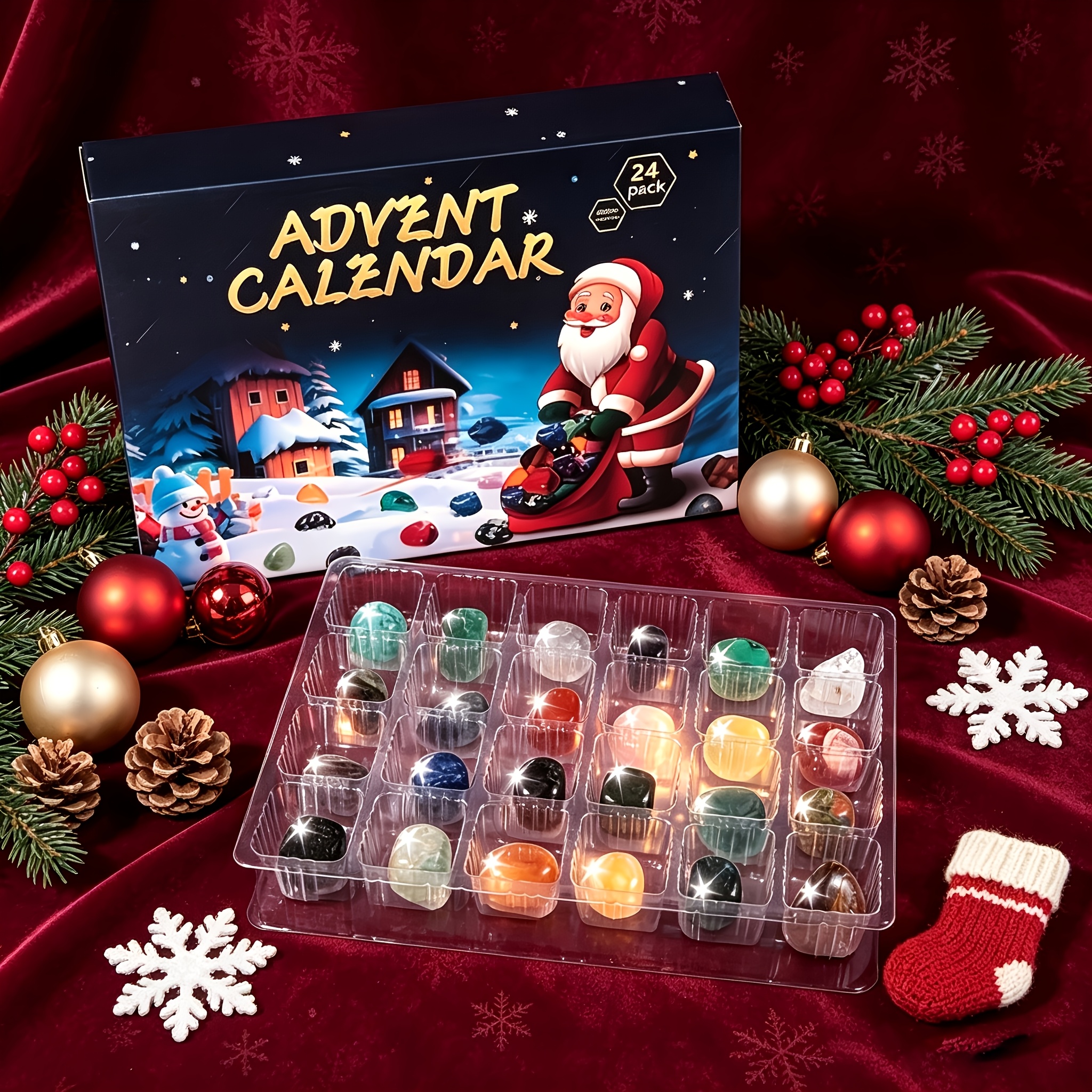 TEMU 24pcs Christmas Mineral Calendar Box Random Surprise Stones, Christmas Calendar, Holiday Science Gift