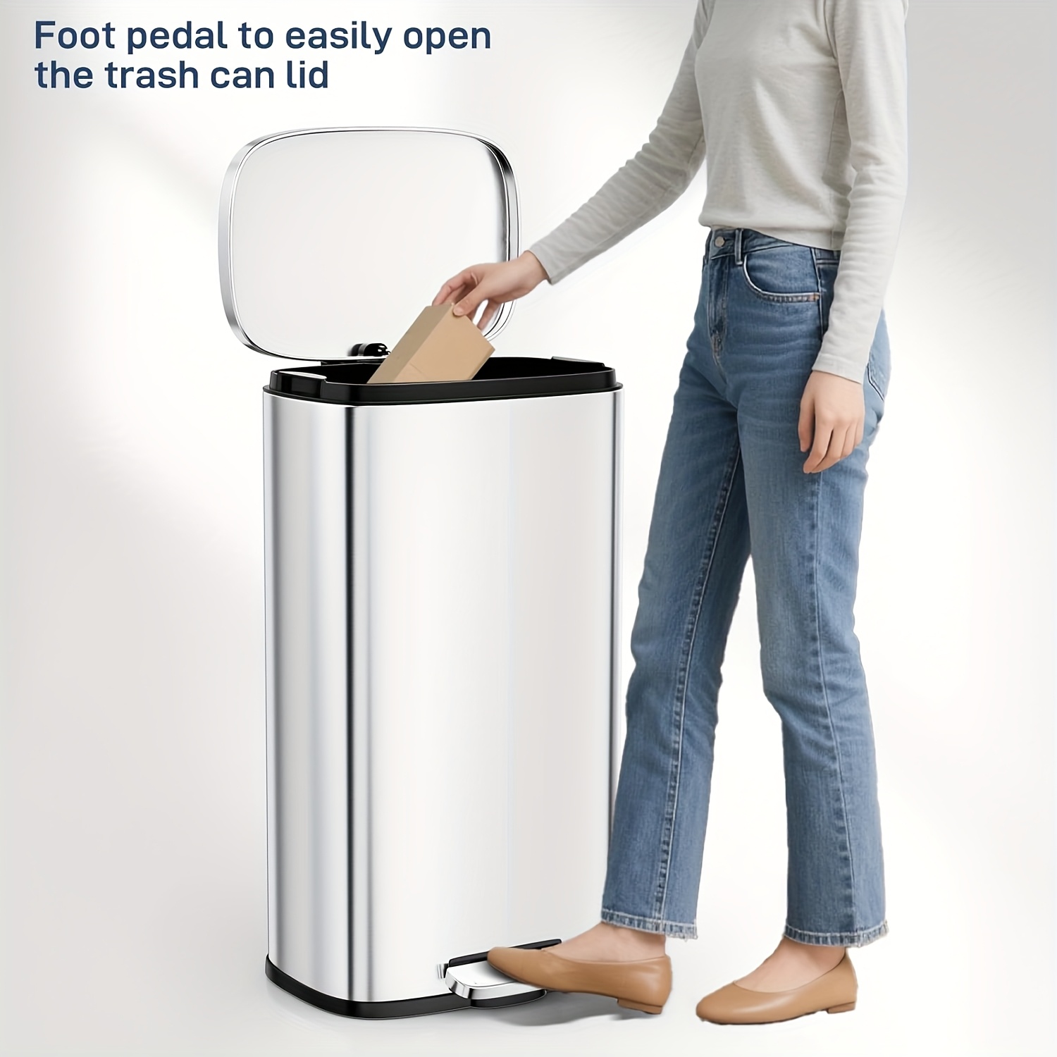TEMU Stainless Steel Kitchen , Step Waste Bin With Hinged Lid And Removable Inner Bucket, , Dustbin For Bathroom, Bedroom, Living Room Home